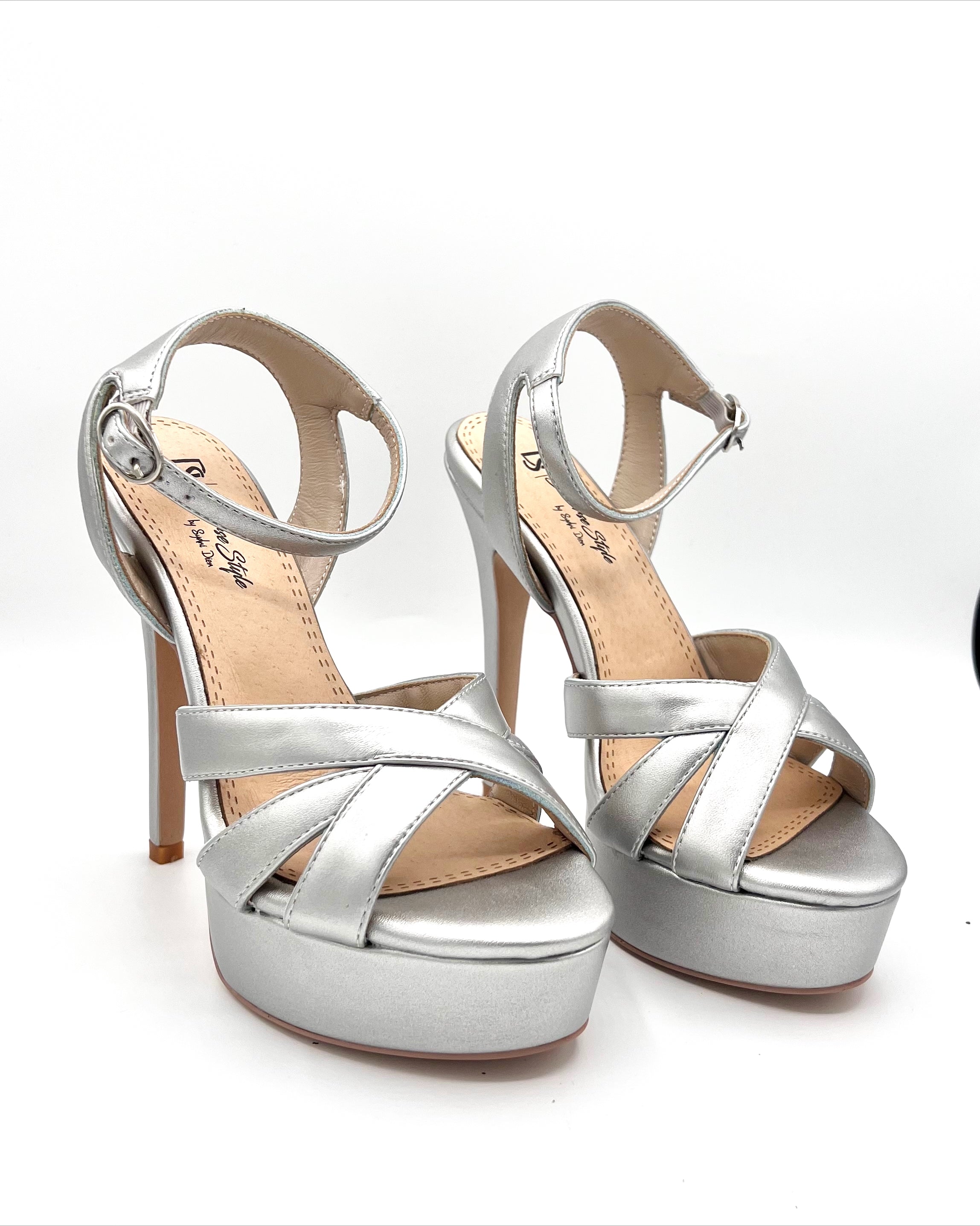 Silver Modellerie 75 logo-plaque metallic-leather sandals | Prada | MATCHES  UK